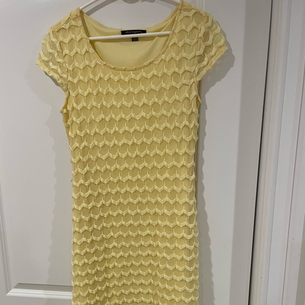 Sharagano Yellow Textured Mini Dress